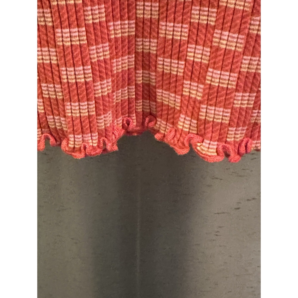 Y2K Billabong Ribbed Square Neckline Cropped Ruffle Trim SzL - Picture 4 of 16